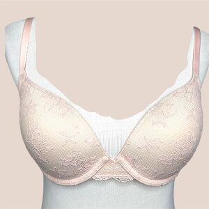 2/$30 Victoria Secret BRA 34D Pink Demi Uplift Lace Underwire Support Biofit
